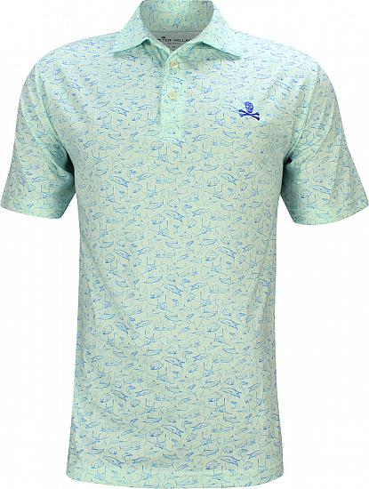 Peter Millar Fish In The Sea Aqua Cotton Golf Shirts - LE Skull Logo