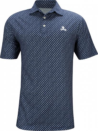 Peter Millar Blue Fronds Aqua Cotton Golf Shirts - LE Skull Logo