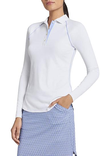 Peter Millar Women's Frances Serenity Blue Raglan Sleeve Golf Shirts - Previous Season Style - ON SALE