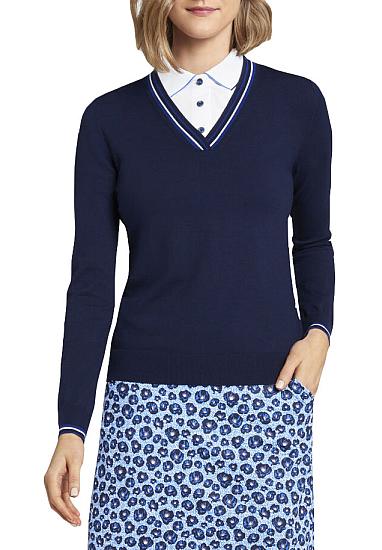 Peter Millar Women's Marlene Tipped V-Neck Sport Golf Sweaters - Previous Season Style - ON SALE