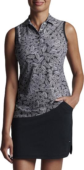 Peter Millar Women's Banded Sleeveless Golf Shirts - Black Palm Frond - ON SALE