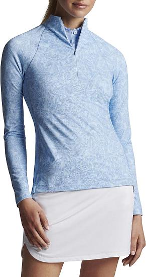 Peter Millar Women's Perth Raglan-Sleeve Quarter-Zip Golf Pullovers - Cottage Blue Palm Frond - HOLIDAY SPECIAL
