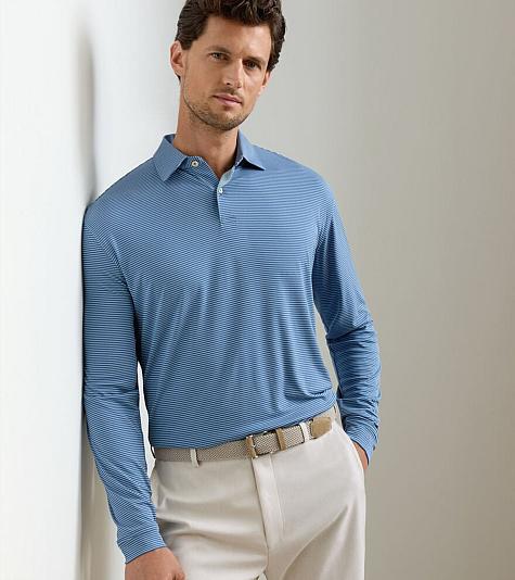 Peter Millar Featherweight Stripe Performance Long Sleeve Golf Shirts