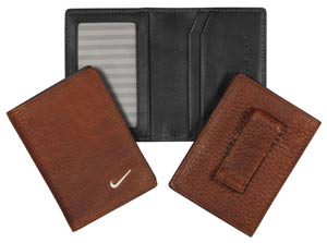Nike Pebble Grain Leather Front Pocket Single Fold Wallet with Moneyclip