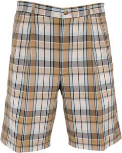 Greg Norman Madras Plaid Double Pleated Golf Shorts - CLOSEOUTS