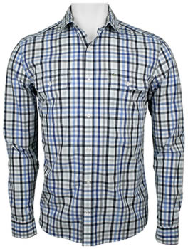 Lacoste Long Sleeve Mini Plaid Poplin Casual Shirts - ON SALE - HOLIDAY SPECIAL