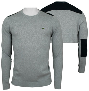 Lacoste Crewneck Cotton Jersey Golf Sweaters with Elbow Patches - ON SALE - HOLIDAY SPECIAL