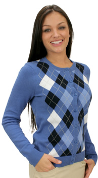 EP Pro Women's Crew Neck Argyle Golf Cardigans - CLEARANCE