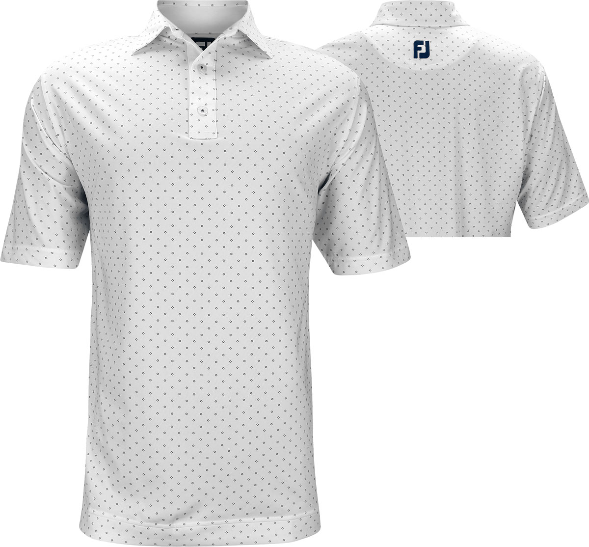 FootJoy Diamond Print Lisle Self Collar Golf Shirts in White with navy