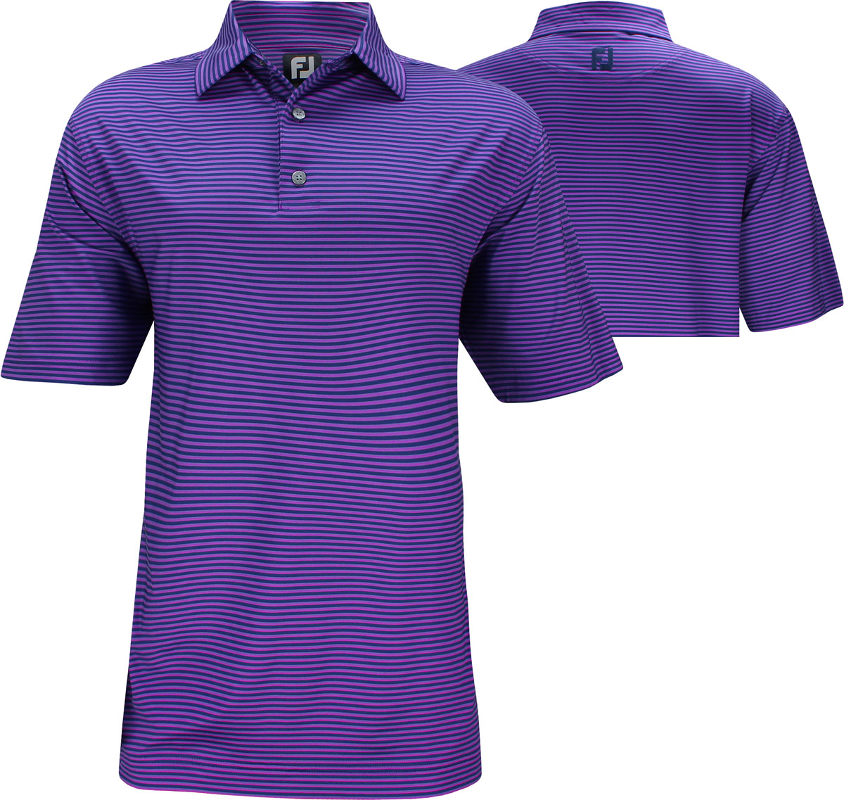 FootJoy ProDry Lisle Feeder Stripe Golf Shirts with Self Collar in Reef blue and white stripes