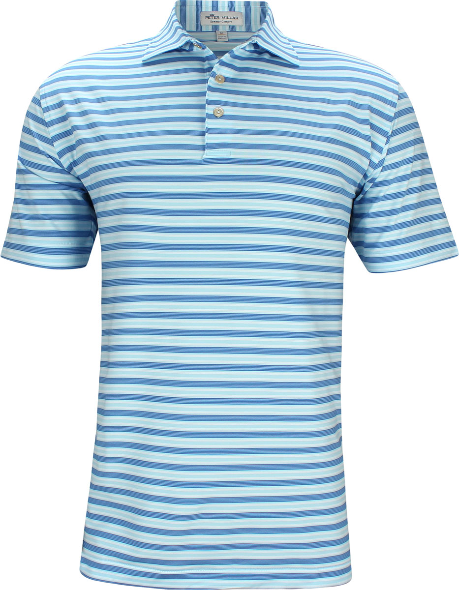 Peter Millar Harvey Performance Golf Shirts in Frost blue with blue ...
