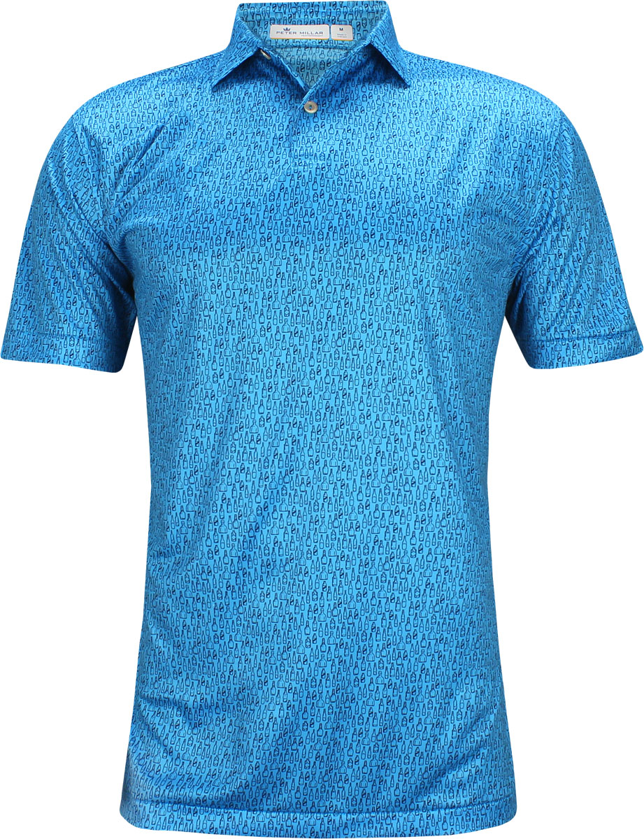 Peter Millar Featherweight Printed Bottles Golf Shirts in Riverbed blue ...
