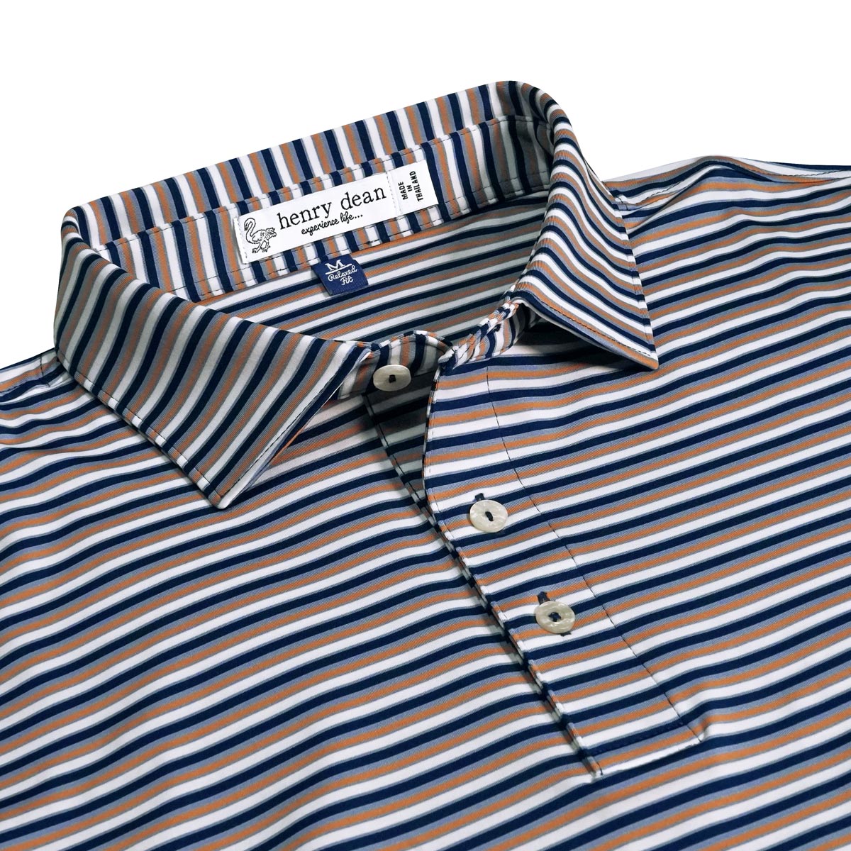 henry dean Four-Color Stripe Performance Knit Golf Shirts - Relaxed Fit