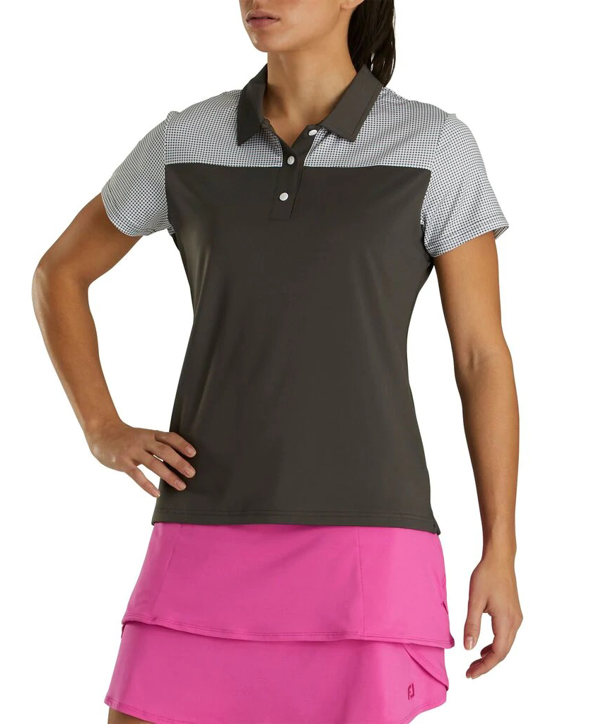 FootJoy Women's Short Sleeve Lisle Dot Print Yoke Golf Shirts